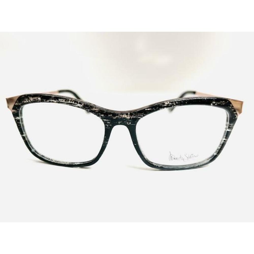 New Roberto Steffani Black & Clear Eyeglasses with Rose Gold Temples 53/16/140